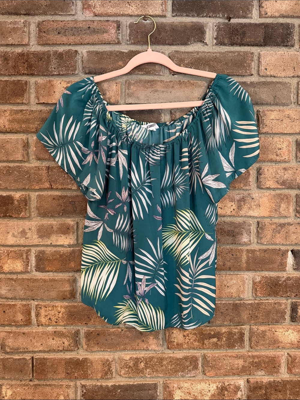 BB Dakota Teal Tropical Off-Shoulder Blouse